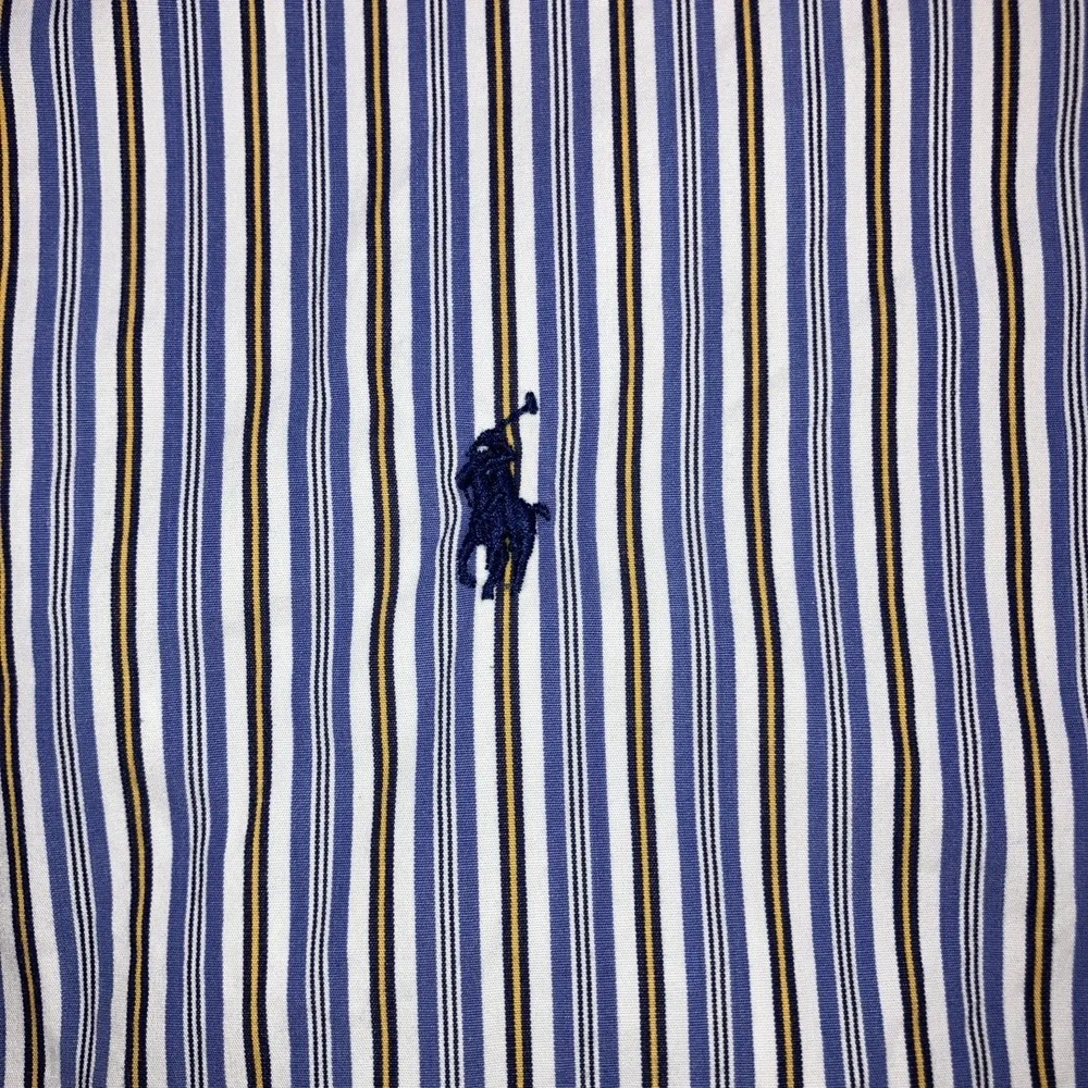 Polo Ralph Lauren Shirt Mens 3XLT‎ Tall Blue Yellow Stripe Button Down *Flaws